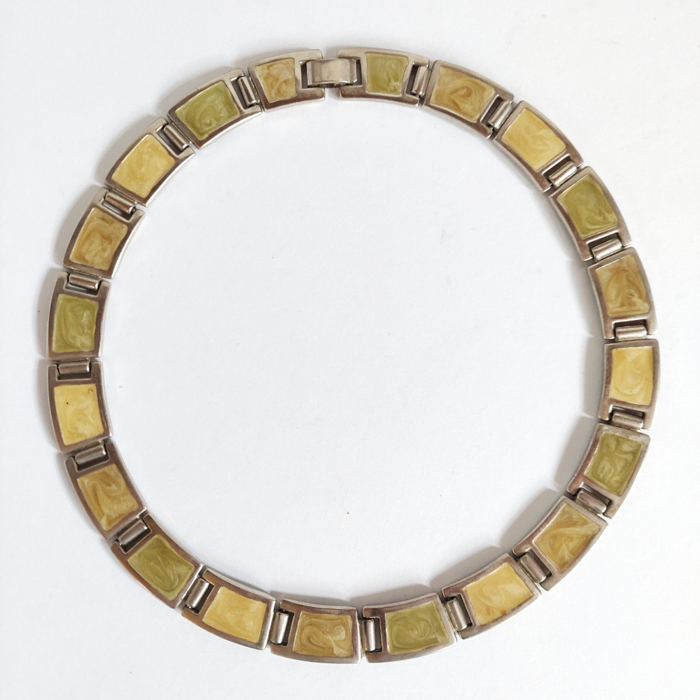Vintage Silver Color Necklace Yellow Green